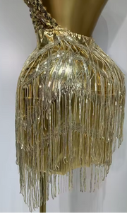 Mariel rhinestone tassel transparent short party dress