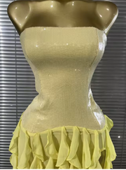Judy Sleeveless Sequin Ruffle Slim Evening Dress