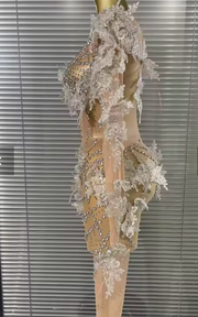 Olivia 3D Flower Mesh See-Through Sheer Bodycon Jumpsuit