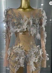 Olivia 3D Flower Mesh See-Through Sheer Bodycon Jumpsuit