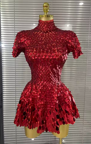 Taylor Short Sleeve Shining Shell Shape Sequined Bodycon Bodysuit