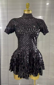 Taylor Short Sleeve Shining Shell Shape Sequined Bodycon Bodysuit