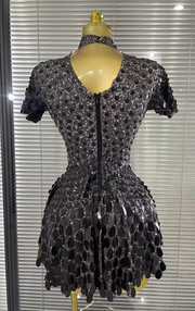 Taylor Short Sleeve Shining Shell Shape Sequined Bodycon Bodysuit