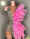 Luxury Diamond Crystals and Feather Mini Short Birthday Dress