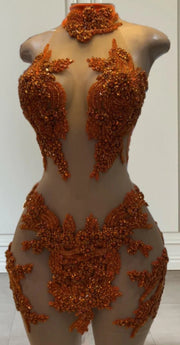 High Neck Birthday Dress For Women Luxury 2023 Diamond Beading Mermaid Party Gowns Vestidos De Graduación Orange Prom Dresses
