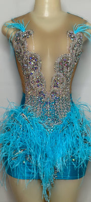 Shinny Blue Feathers Prom Dresses Tassel Birthday Gowns Crystal Beaded Formal Party Dress Movie Outfit Robe De Soiree