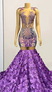 Lavender Crystal Rhinestone Mermaid Prom Dress 2024