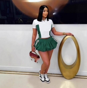 Lapel Cropped Striped Trim Bubble Skirt Sets
