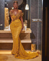 Luxury Beaded Sleeveless  Long Prom Dress  w/ Sweep Train