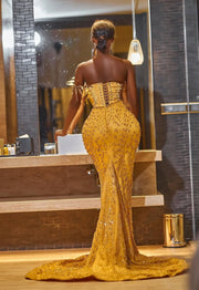 Luxury Beaded Sleeveless  Long Prom Dress  w/ Sweep Train