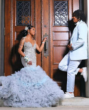 Sparkly Beaded Diamond Crystal Ruffles Prom Gown 2025
