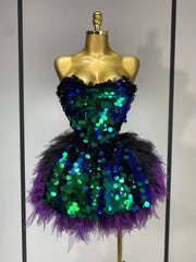 Sparkly Black Sequins Two Pieces Set Birthday Dress