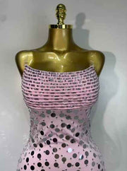 Women Sexy Sparkly Rhinestones Sequin Mini Dress Performance Costume Stage Dancer Club Evening Party Luxury Birthday Dress