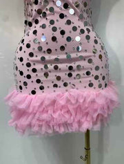 Women Sexy Sparkly Rhinestones Sequin Mini Dress Performance Costume Stage Dancer Club Evening Party Luxury Birthday Dress