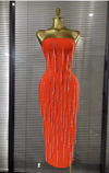 Kyleigh Orange Strapless Beading Fringes Bodycon Bandage Long Dress