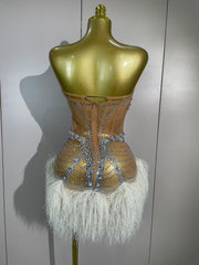 Ericka sparkling diamond tassel sexy strappy sheer mesh mini dress for women party night out