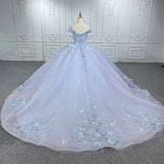 Blue Pearls Lace Quinceañera Dress