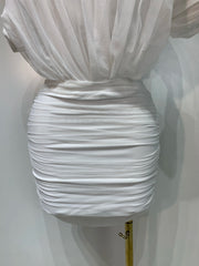 Envious Designs Tamara sexy off-the-shoulder white mini dress for birthday and bridal shower styling