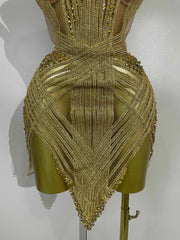 Stella sparkling gold diamond sequins mesh see-through mini dress for women party night out