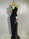 Ness 3D flower backless side slit bodycon bandage gown for women. Elegant party dress for prom, birthdays, and evening events.