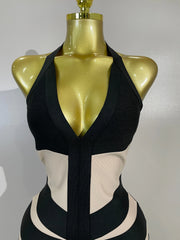 Azi sleeveless halter backless bandage mini dress with a figure-hugging bodycon silhouette