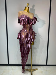 Olive sexy sheer mesh diamond luxury bodycon birthday dress