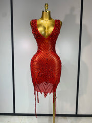 Genesis sparkly rhinestone bodycon mesh dress for birthday celebration and nightclub styling