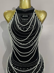 Candace elegant beaded diamond mesh sleeveless bodycon long dress for women’s evening or birthday celebrations.