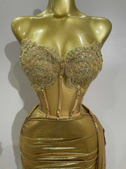 Toni Sparkly Gold Sexy Top Two Pieces Short Skirt Set