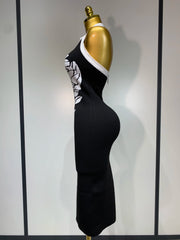 Envious Designs Nina sexy backless rose flower midi black jacquard bandage dress for evening and cocktail party styling