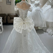 Classic Short Sleeves Wedding Dress With Sweep Train