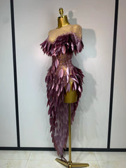 Olive sexy sheer mesh diamond luxury bodycon birthday dress