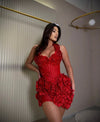 Red Blossom Beaded Charming Floral Birthday Dress