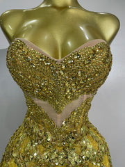 Joie luxury sexy sparkling gold diamonds sheer mesh mini dress for women party night out