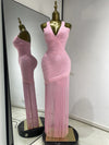 Raelynn Baby Pink Fringed Bandage Bodycon Dress V-Neck