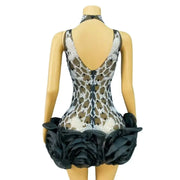 Cami pearly rhinestone sexy mesh see through mini birthday dress