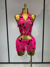 Stacey sequin chain two piece mini dress set for women. Sexy sparkly outfit for birthdays, nightlife, and stage wear.