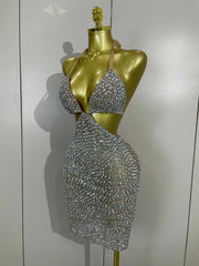 Sabrina Sparkly Crystal Rhinestone Mesh Sheer Bodycon Dress