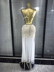 Nadia white sexy hollow out laced-up bodycon maxi dress for evening party and celebration styling