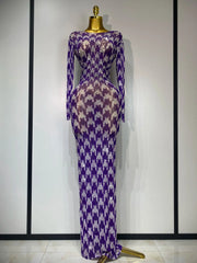 Denise sparkly rhinestone mesh see-through dress, stretchy women’s party and nightclub outfit.