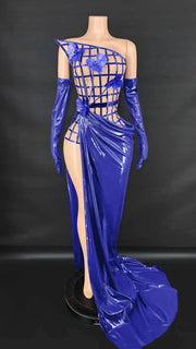 Lyra sexy mesh see-through top skirt long gloves prom set elegant gown.