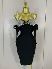 Ivana diamond beaded halter bodycon bandage dress for women’s evening parties, birthdays, or club events.