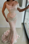 Elegant sequin mermaid prom dress with floor-length design and sparkling details.