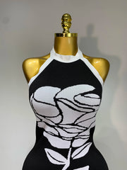 Envious Designs Nina sexy backless rose flower midi black jacquard bandage dress for evening and cocktail party styling
