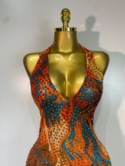 Kiara sexy halter colorful diamond backless bodycon mini dress for party and festival styling