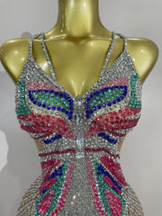Tiana sparkly butterfly rhinestone V-neck mini dress for women, sexy bodycon evening, prom, and birthday party outfit