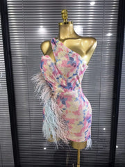 Arabella sequin one-shoulder feather bodycon mini dress with a sparkling finish and glamorous party-ready silhouette