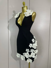 Rylee wearing a 3D flowers sexy V-neck A-line bandage dress for prom night.