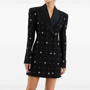 Luxury Rhinestone V-Neck Jacket For Women Crystals Long Sleeve Elegant Long Blazer
