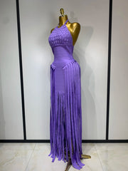 Abby sexy backless tassel purple black bodycon bandage dress for birthday and cocktail party styling